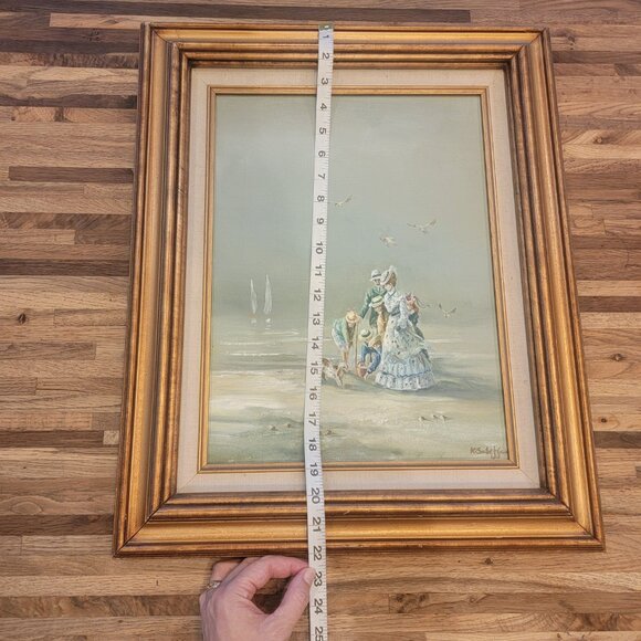 Family on Beach Oil on canvas by K Scheffer Signed. Framed Original - Picture 9 of 12